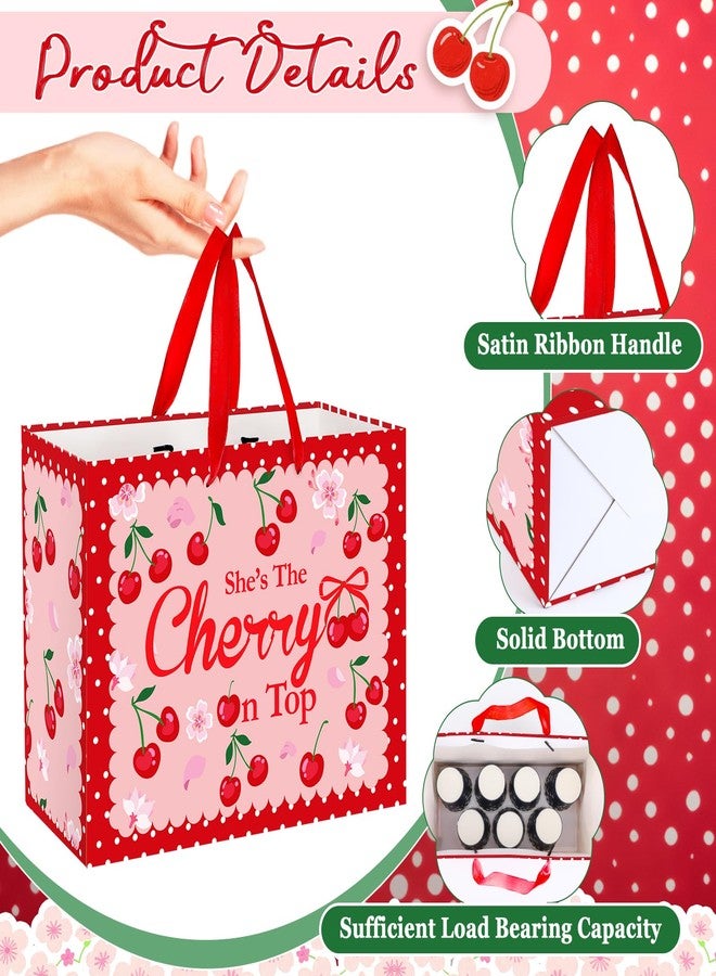 Woosytoo Cherry Birthday Party Gift Bag, Coquette Cherry Wrapping Bag with Tissue Paper and Card She's The Cherry On Top Wrapping Paper for Girls Kids Teens Baby Shower Women Birthday Party Favors - Image 4